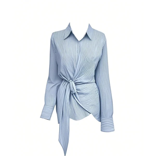 cn-11134207-7ras8-m9tuk0ik199967.webp Korean Style Waist Controlled Lace up Loose Striped Shirt Women Unique Elegant Long Sleeve Shirt Blouse Women