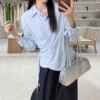 cn-11134207-820l4-mdy9z0148lqa02.webp Korean Style Waist Controlled Lace up Loose Striped Shirt Women Unique Elegant Long Sleeve Shirt Blouse Women