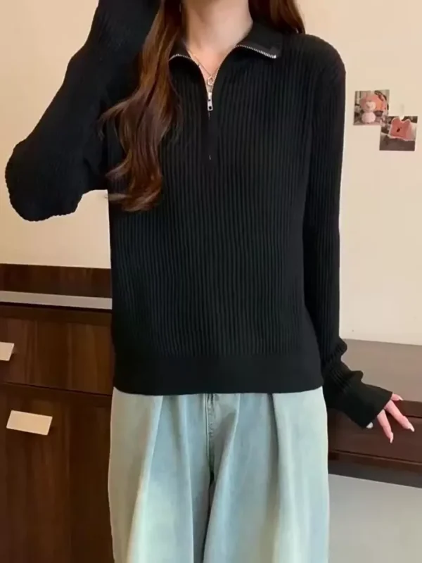 my-11110105-6kgcp-m7t21sk6af2la0_cover.webp Knit Sweater Loose Sleeve Zipper Basic Korean Fashion Women Ladies Versatile Plain Color Long Sleeve Collar Knitwear Blouse