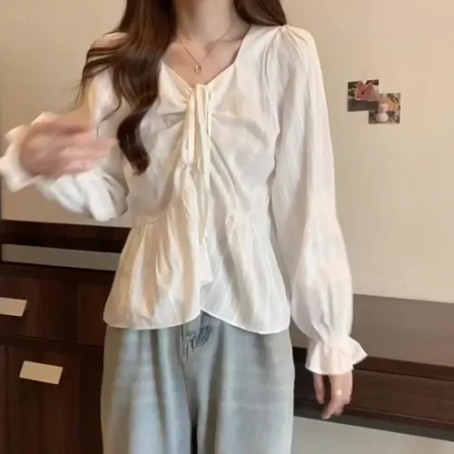my-11110105-6v6x6-mhipz4pvdddw41_cover.webp Blouse Women Korean Elegant Long Sleeve Blouse With Ruffles Women Shirt