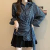 sg-11134201-7rd55-m6xr27w3dn8y9a.webp Korean Style Waist Controlled Lace up Loose Striped Shirt Women Unique Elegant Long Sleeve Shirt Blouse Women