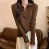 sg-11134201-7rd6x-m6pnsyq3slx704.webp Knit Sweater Loose Sleeve Zipper Basic Korean Fashion Women Ladies Versatile Plain Color Long Sleeve Collar Knitwear Blouse
