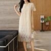 Wynsel Elegant Lace Round Neck Straight Midi Dress
